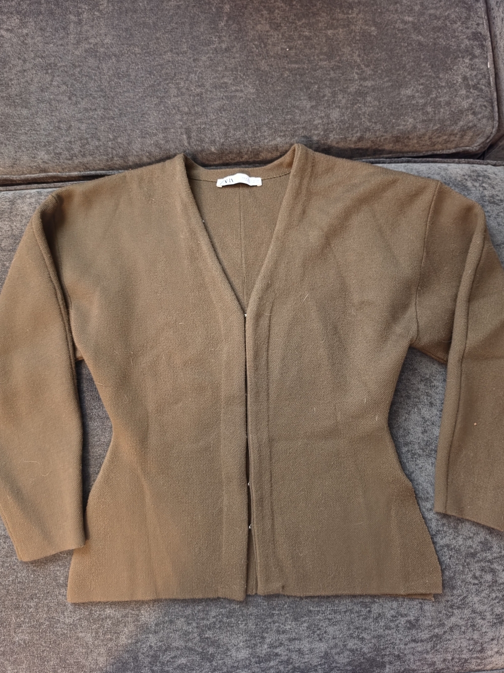 Zara Women's Olive Green Open-Front Knit Cardigan